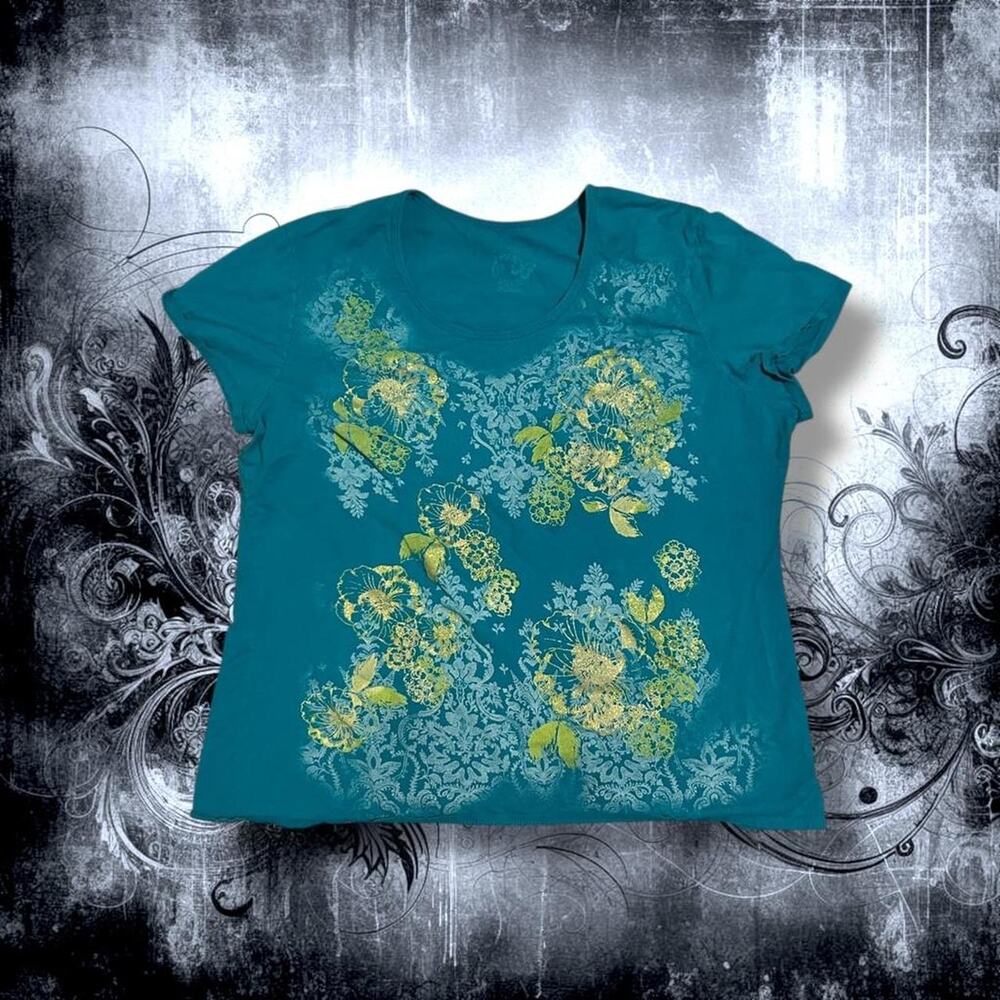 whimsical baroque floral overlay teal blue fairy boho top